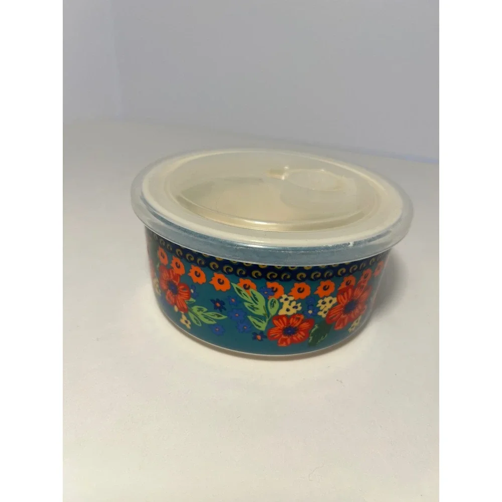 The Pioneer Woman Breezy Blossom Teal Floral Stoneware Storage Bowl w/ Vent Lid